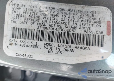 2002 Lexus Ls 430 430 z USA, uszkodzony, nr VIN JTHBN30F420062082